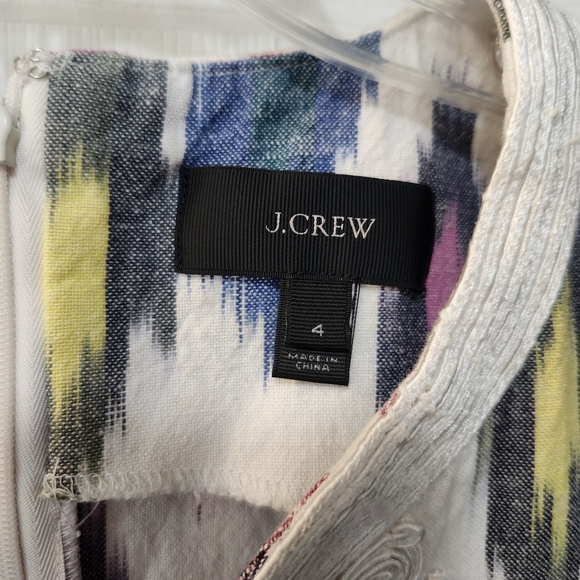 J. Crew Watercolor Ikat Sleevless Weaved Neckline Shift Dress Pockets. Sz 4 - Picture 4 of 6